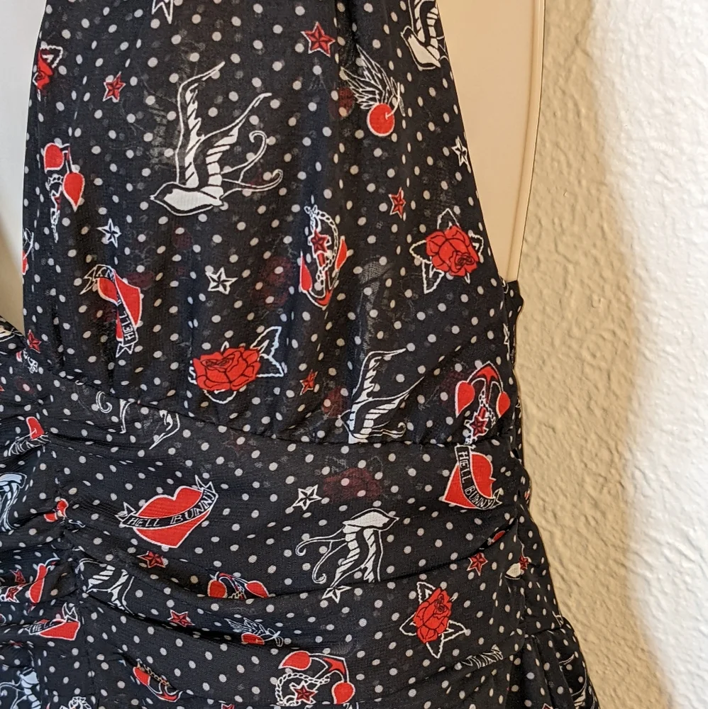Hell Bunny Black and Red Halter Midi Dress - Picture 5 of 7